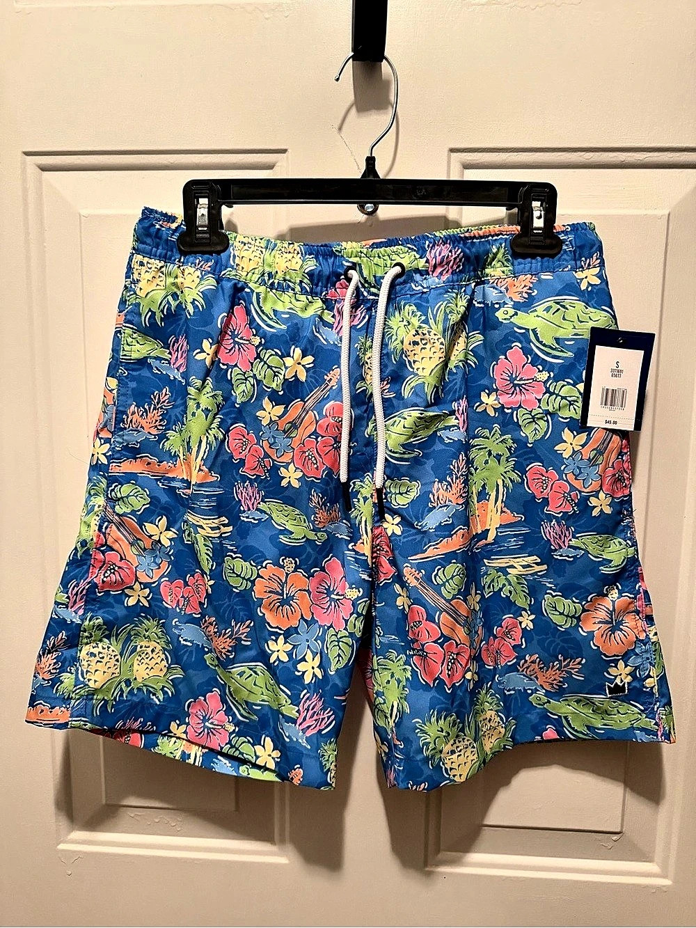 Crown & Ivy Floral Swim Trunks Blue Size Small New with Tags